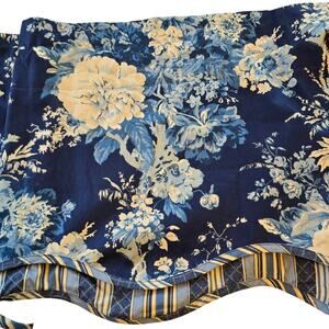 Waverly Ballad Bouquet Valance Indigo Floral Stripe Scallop Cottagecore Set of 2